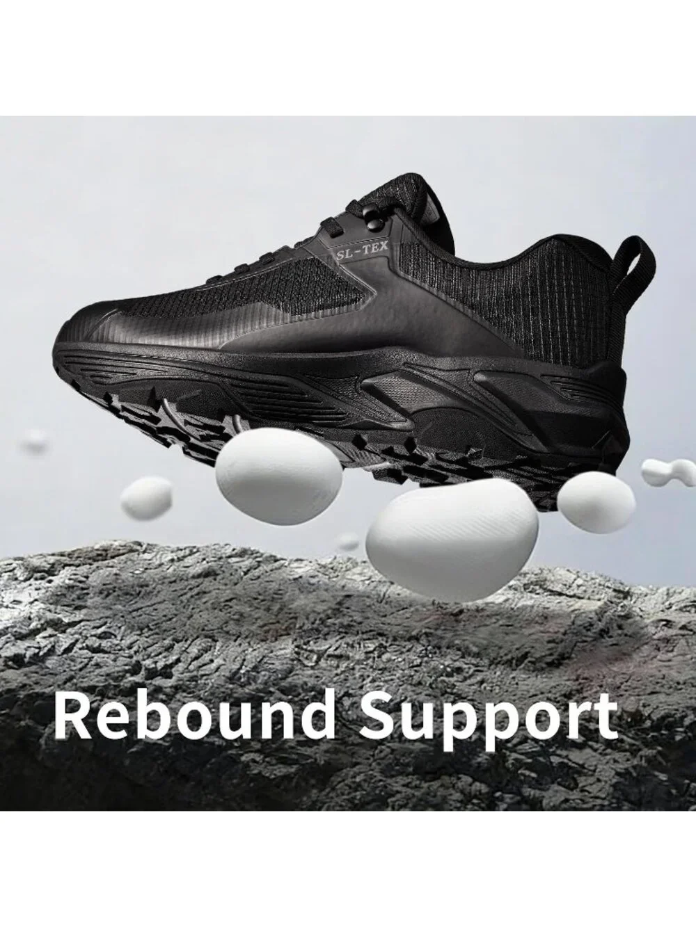 Men's Black Trekking Shoes Low Top Round Toe Non Slip Zipper Hiking Boots